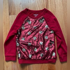 Cat and Jack red and gold flippy sequin holiday sweater - size 4/5